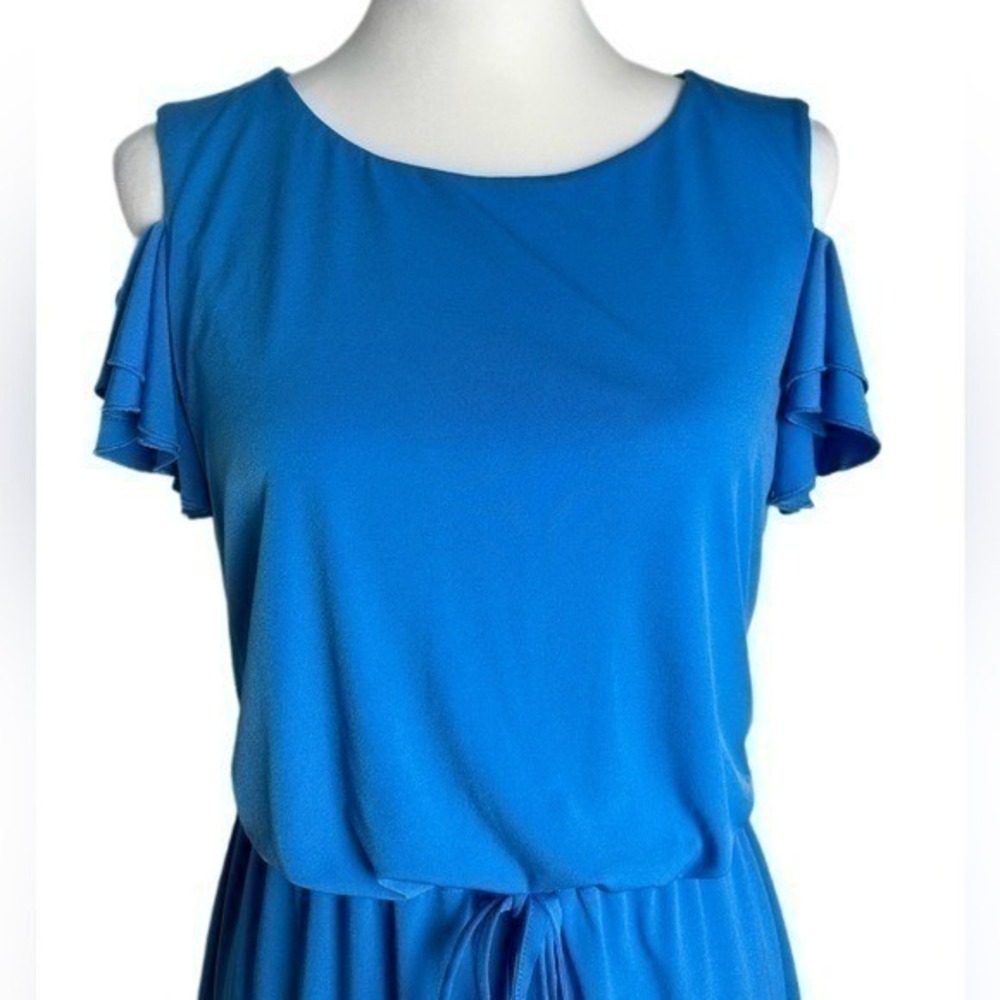 Jessica Simpson Cold Shoulder Ruffle Sleeve Blue Dress Womens‎ Small - Picture 2 of 7